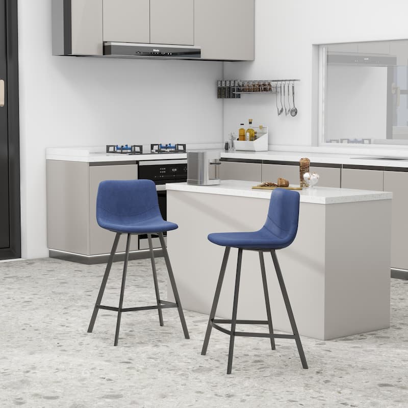 35-Inch Leather Counter Stool Padded Seat Stainless Steel Base and Footrest