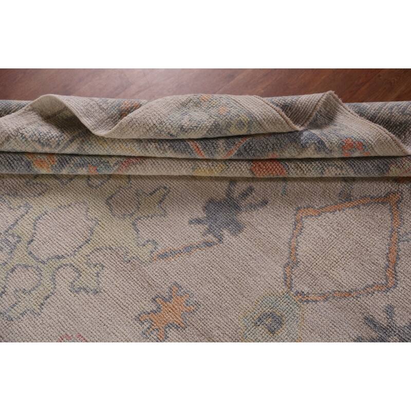 Hand Knotted Oriental 100% Wool Carpet Transitional All-Over Beige & Ivories Oushak Area Rug - 12' 5'' X 8' 9''