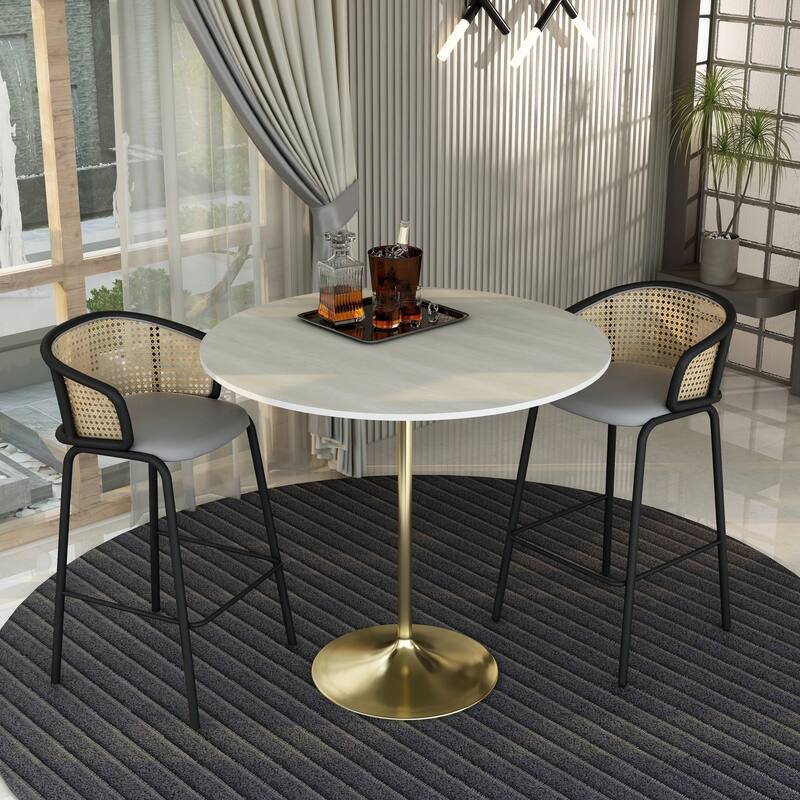 LeisureMod Verve 48" Round Dining Table with MDF Wood TableTop and Brushed Gold Base for Kitchen & Dining Room