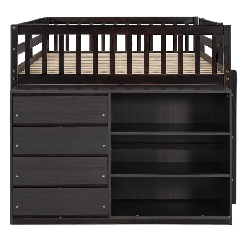 Space-Saving Full Bunk Bed with 4 Drawers, 3 Shelves, and Sturdy Ladder
