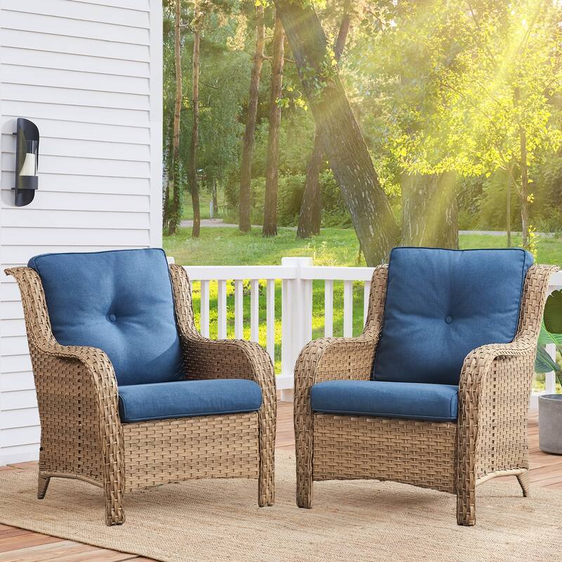 Outdoor Wicker High Back Club Chair Set of 2