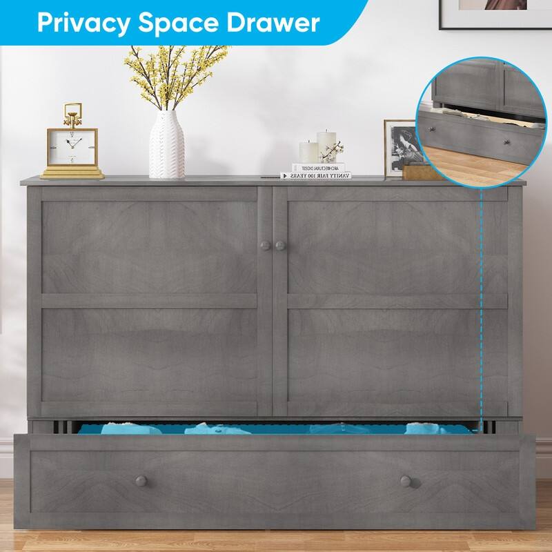 Mixoy Queen Horizontal Murphy Chest Bed with Mattress,Charging Station