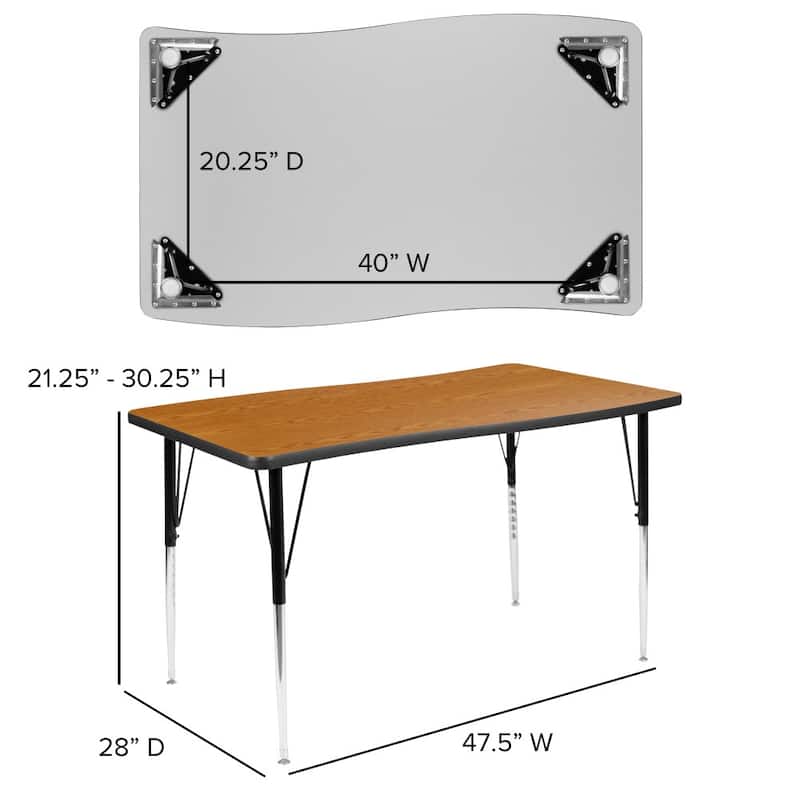 3 Piece 76" Oval Wave Flexible Grey Adjustable Activity Table Set