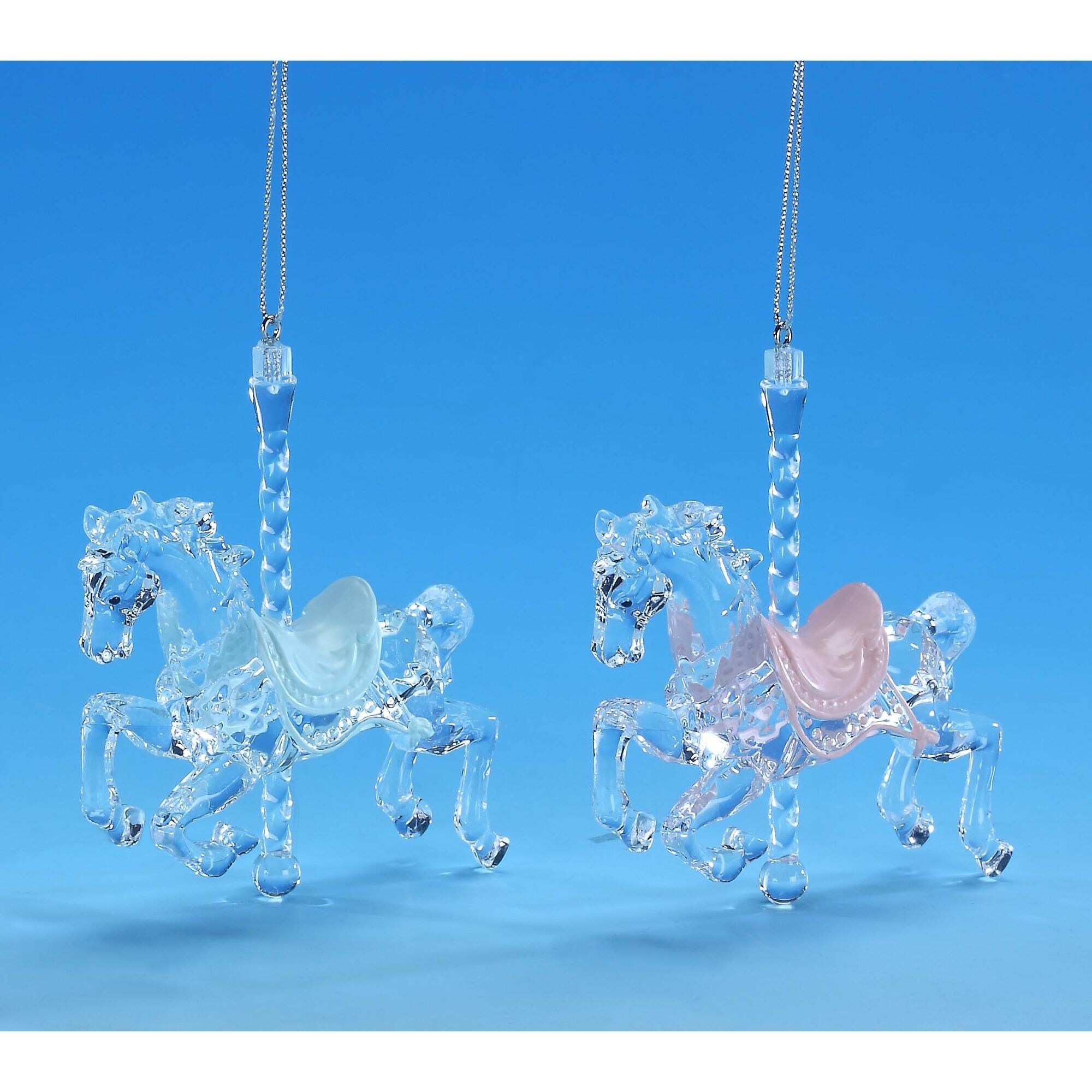 Shop Set Of 8 Clear And Blue Carousel Horse Hanging Christmas