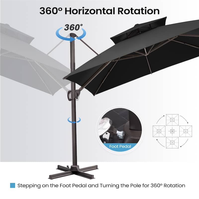 Outdoor 10FT Square Patio Cantilever-Offset Umbrella with Base