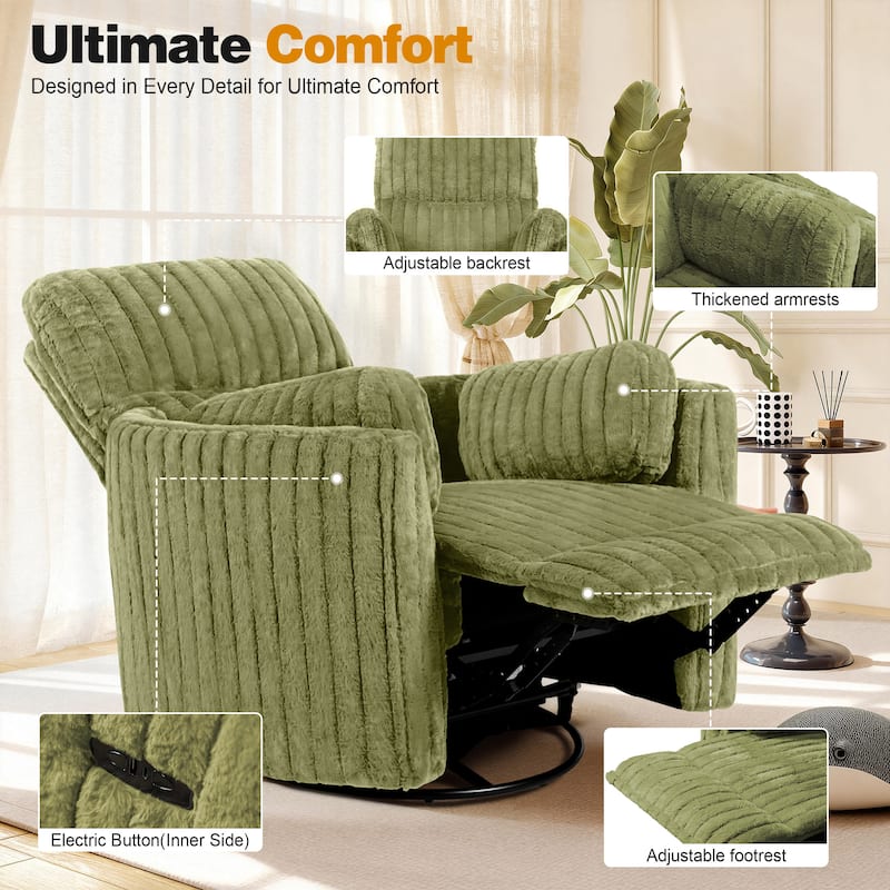 Rossetta Swivel Rocking Glider Power Recliner Chair with 24" Wide Seat & Type-C & USB Ports