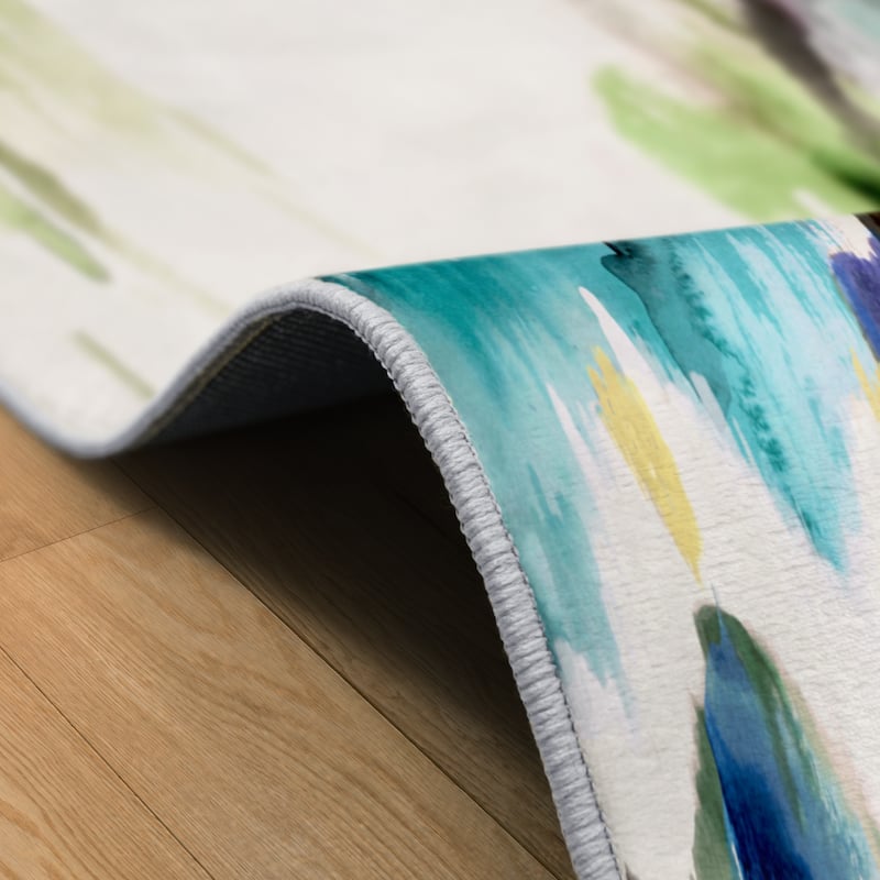 Abstract Flower I, Hand Washable Art Area Rug, power-loomed, 100% polyester, 2mm pile, non-slip back