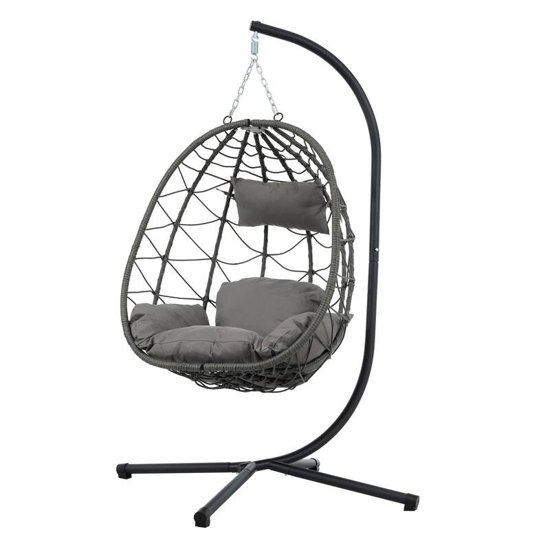 Egg Chair Basket Chair with Water-Resistant Cushions, Outdoor Swing Chair Patio Wicker Hanging with Stand