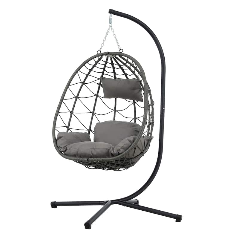 Steel Frame Wicker Egg Chair with Stand and Indoor/Outdoor Hanging Swing Chair