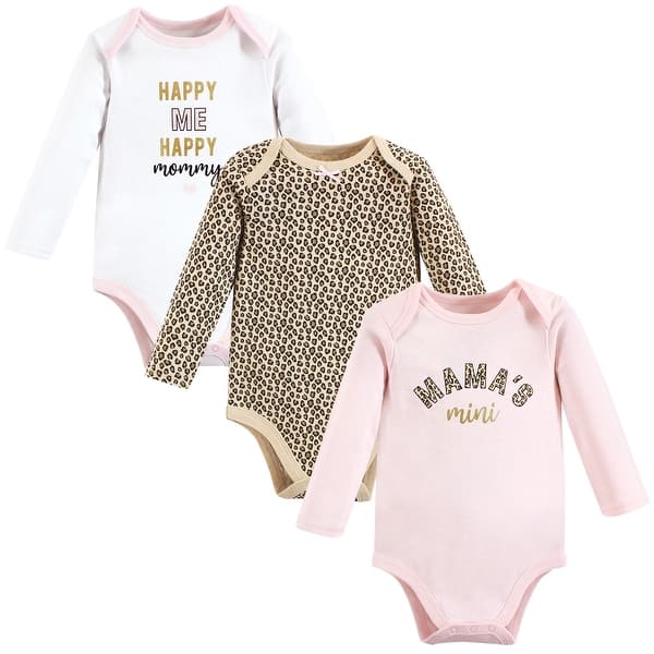 slide 1 of 1, Hudson Baby Infant Girl Cotton Long-Sleeve Bodysuits, Leopard Mamas Mini 0-3 Months - Leopard Mamas Mini