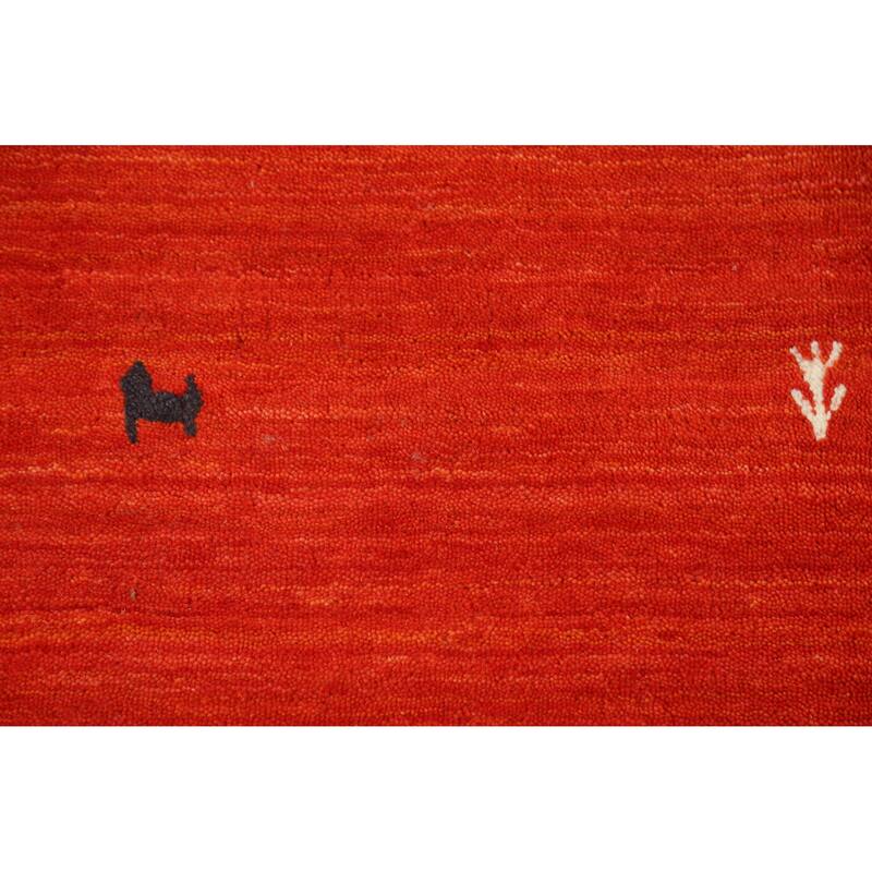 Hand Knotted Oriental 100% Wool Carpet Tribal Animal Pictorial Oranges & Rust Gabbeh Area Rug - 8' 2'' X 6' 7''