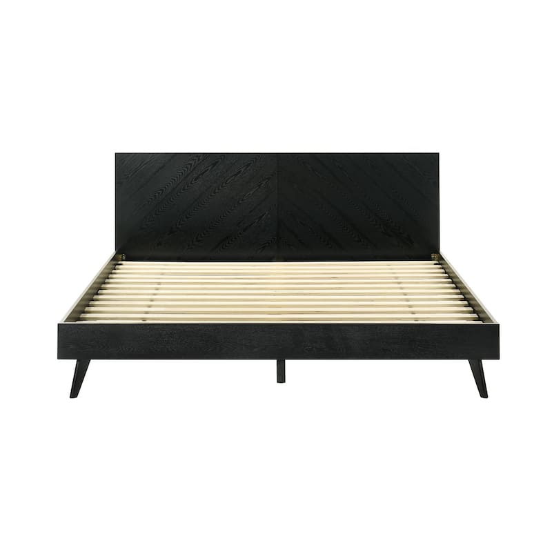 Petra Black Wood King or Queen Platform Bed Frame with Headboard