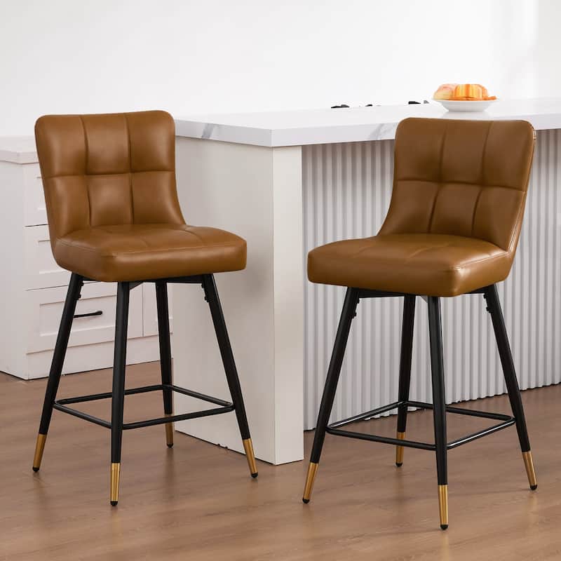 Faux Leather Swivel Counter Height Barstools Set of 2 with High Back - 38.98"H x 17.72"W x 21.26"D - Set of 2 - Brown