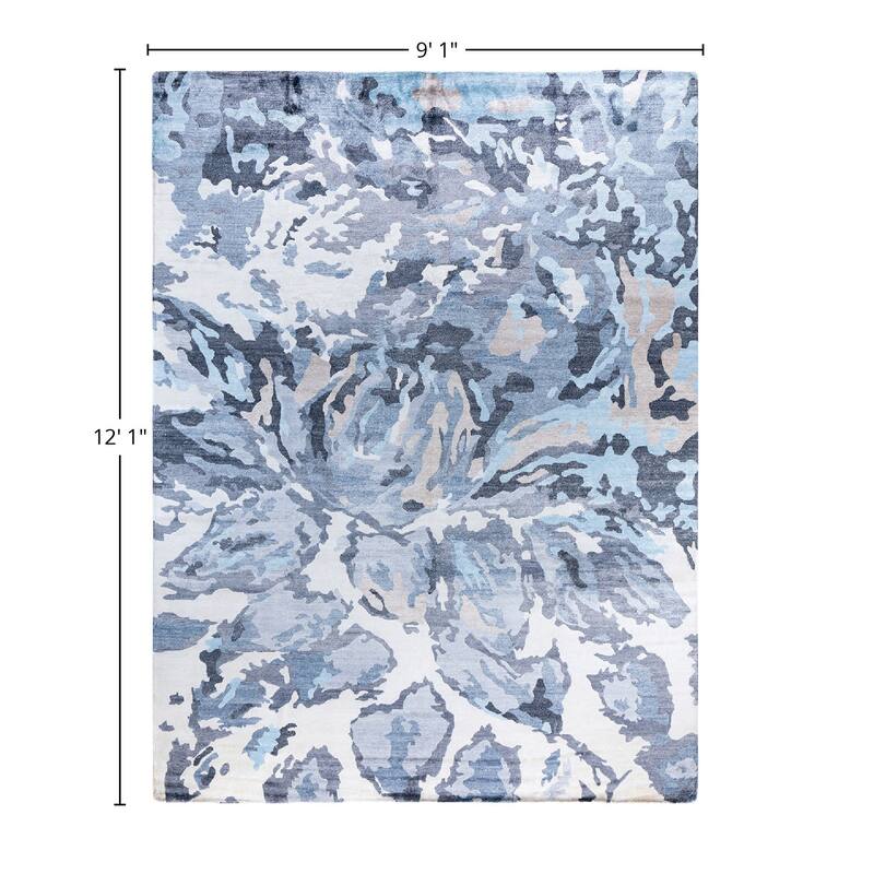 Modern One-of-a-Kind Hand-Knotted Area Rug, Blue - 9' 1" x 12' 1"