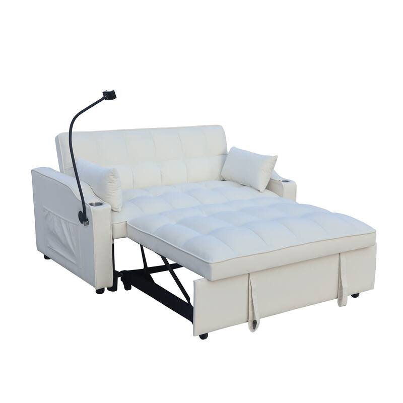 Velvet 3 in1 Loveseat Convertible Pull-out Sleeper Sofa Bed Adjustable Backrest Futon Sofa with Pillows, Pockets