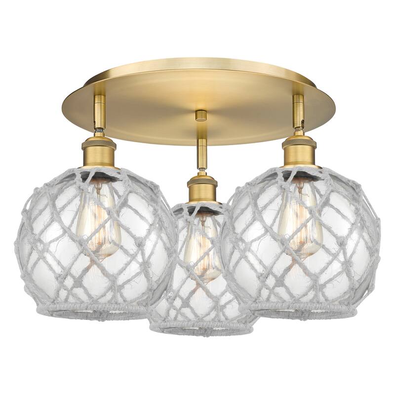 Innovations Lighting Endless Possibilities Ballston - Farmhouse Rope - 3 Light 20" Flush Mount - Clear Glass with White Rope/Brushed Brass