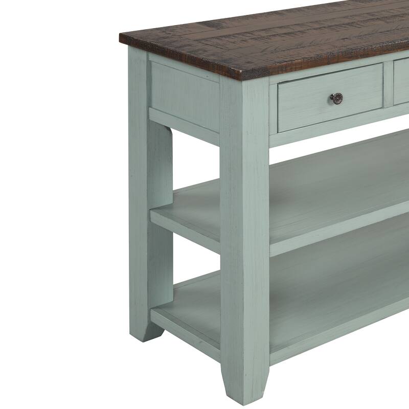 Solid Pine Wood Top Console Table with 3 Drawers and 2 Shelves