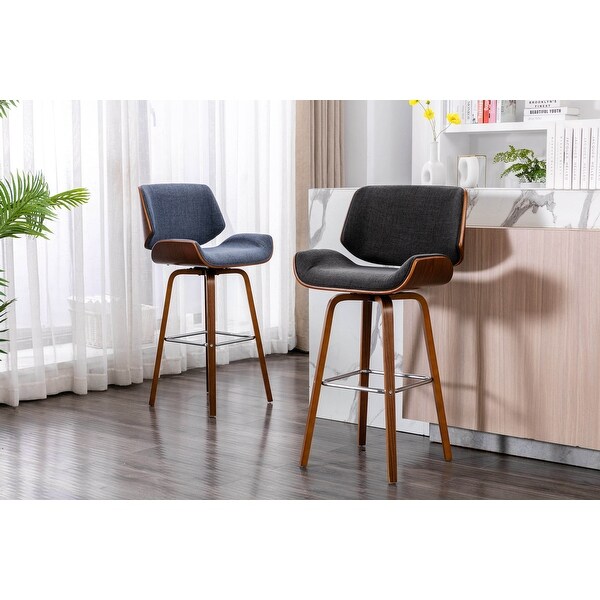 Porthos Home Onur Swivel Fabric Bar Stool with Wooden Legs and