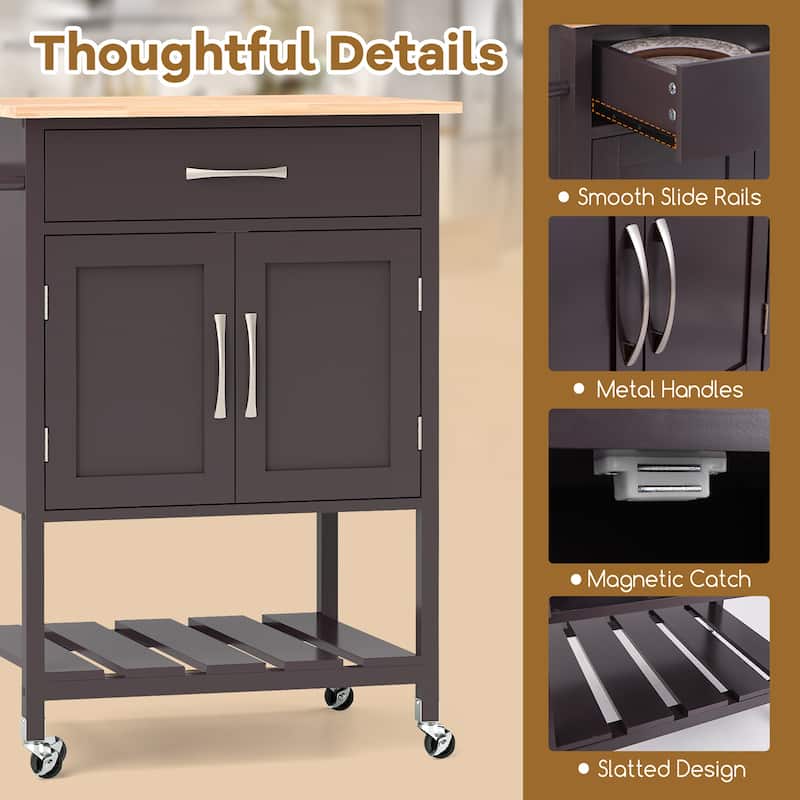 Gymax Rolling Kitchen Island Cart w/ Drawer 2-Door Storage Cabinet