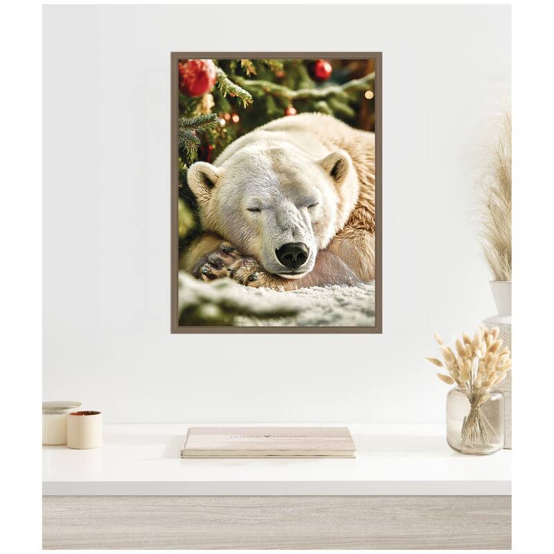 Kate and Laurel Sylvie Framed Canvas Icebear Sleeping Beneath a Christmas Tree by Michael Schauer