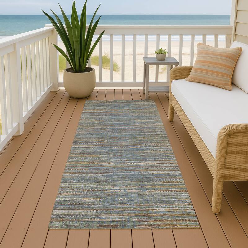 Machine Washable Indoor/ Outdoor Casual Keystone Chantille Rug - Basil - 2'3" x 7'6"