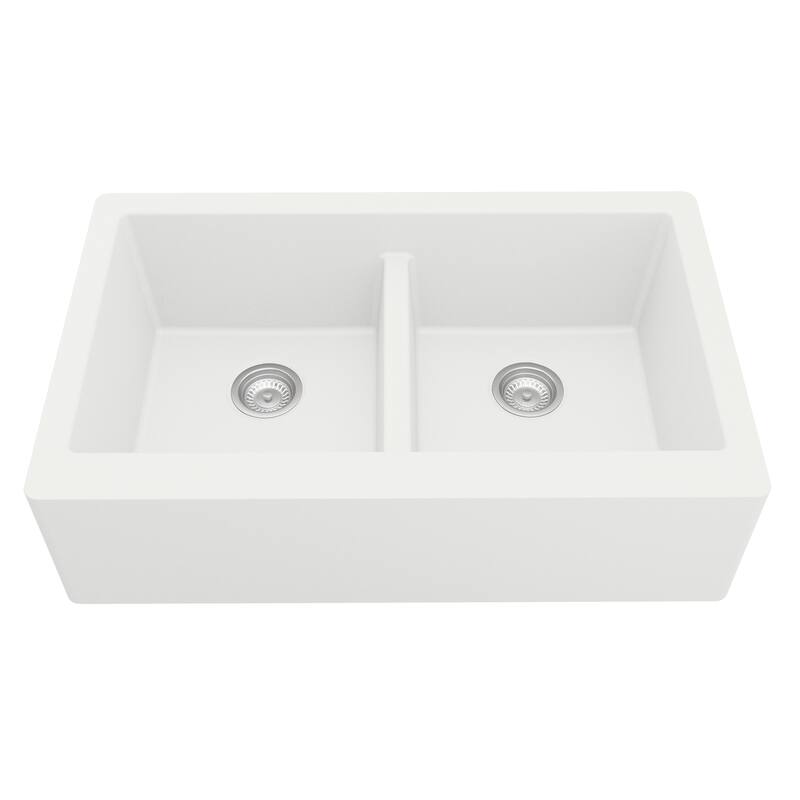 Karran Farmhouse Apron Front Quartz Double Bowl Kitchen Sink Kit