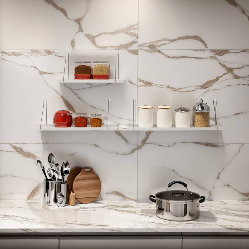 Floating Shelves for Wall with Silver Metal Brackets White for Bedroom Living Room - 23.62 x 5.91 x 5.91 inch