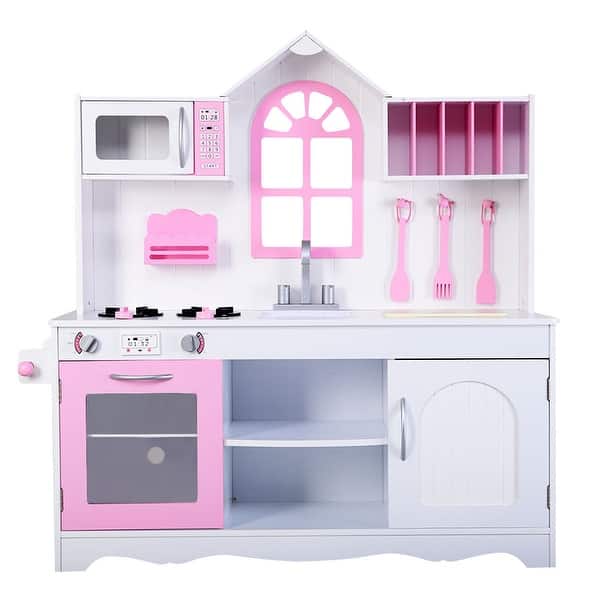 Shop Costway Kids Wood Kitchen Toy Cooking Pretend Play Set