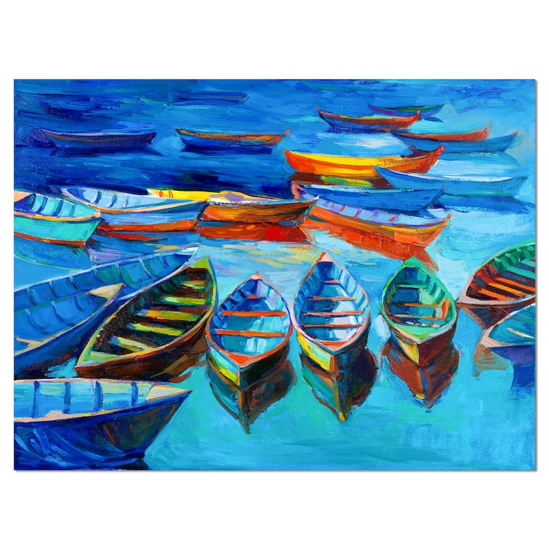 Designart "Boats in Blue Sea" Seascape Canvas Print - multi