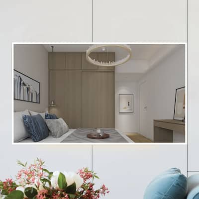 27.55 in. W x 47.24 in. H Rectangular Silver White Framed Anti-Fog Dimmable LED Lighted Wall Mounted Bathroom Vanity Mirror