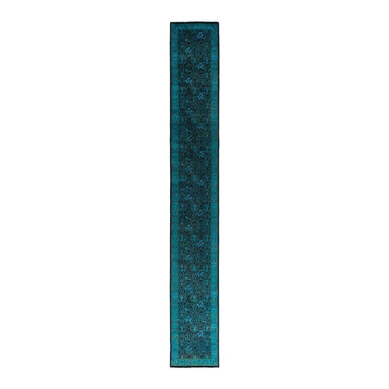 Fine Vibrance One-of-a-Kind Hand-Knotted Runner Rug - Black, 2' 6" x 17' 10" - 2' 6" x 17' 10"