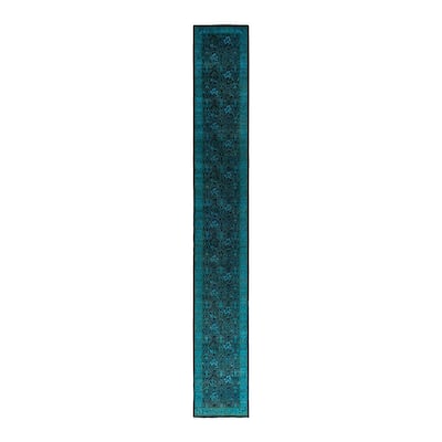 Fine Vibrance One-of-a-Kind Hand-Knotted Runner Rug - Black, 2' 6" x 17' 10" - 2' 6" x 17' 10"