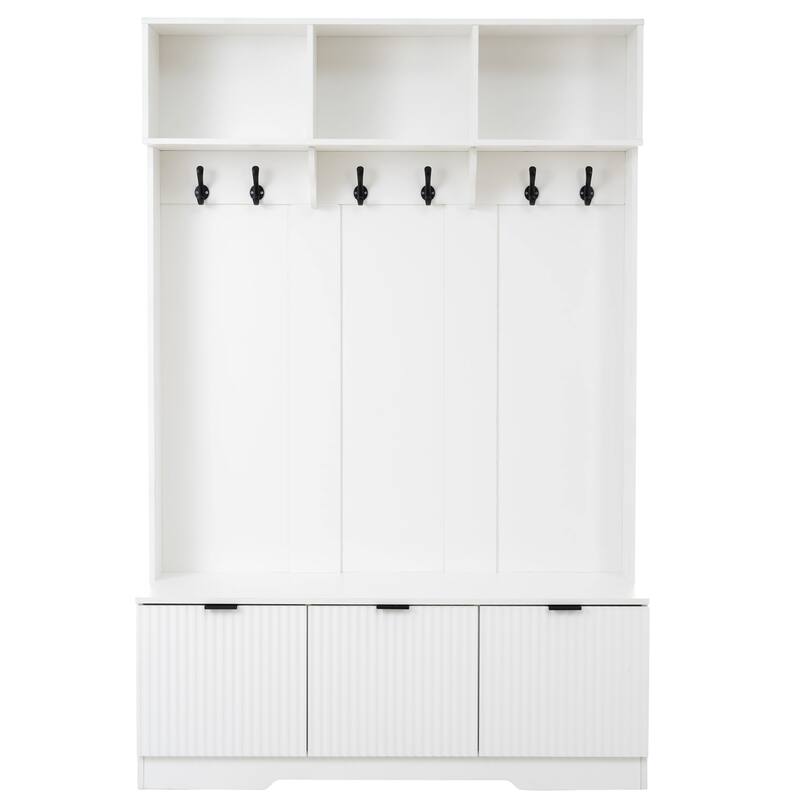 Country-Style Coat Rack Multi-Functional with 3 Cabinets and 3 Storage Coat Racks, Warm White