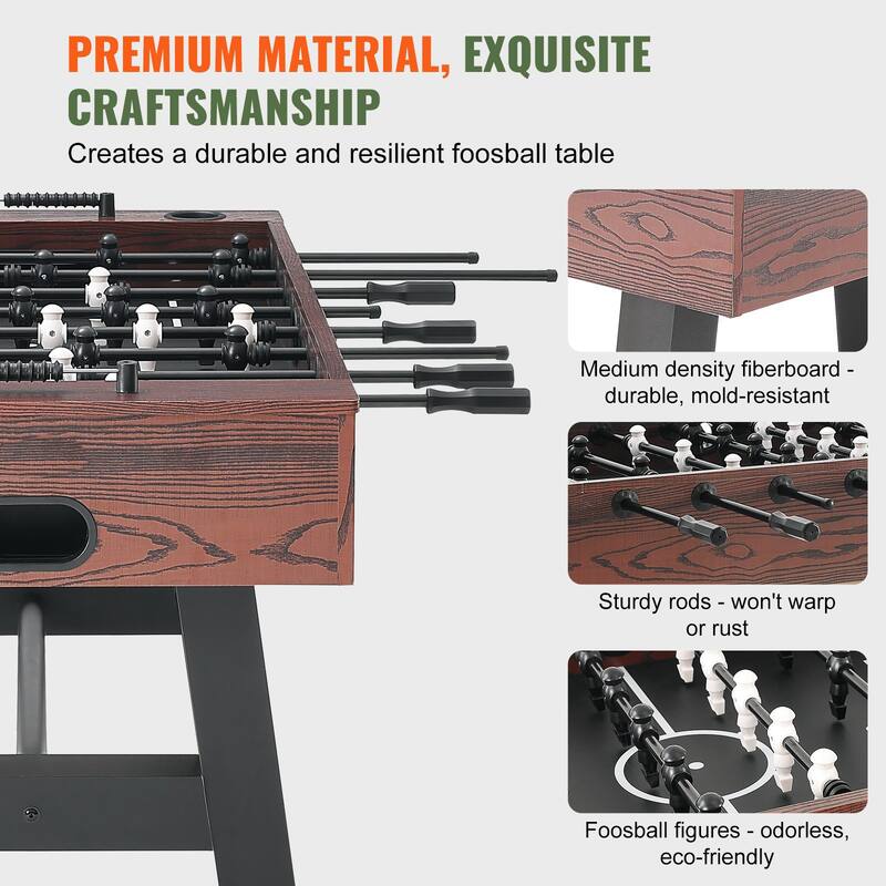 Black Brown MDF Foosball Table 55" with Cup Holders and Scorekeeper - 55.1” Lx 28.6” W x 34” H
