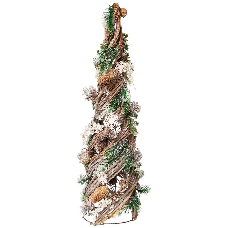 Flocked Snowflakes and Pinecones Twisted Twig Artificial Christmas Tree - 24.25"