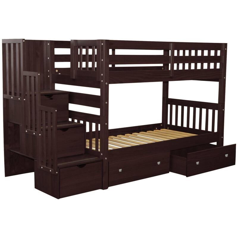 Taylor & Olive Trillium Twin over Twin Stairway Bunk Bed, 2 Drawers