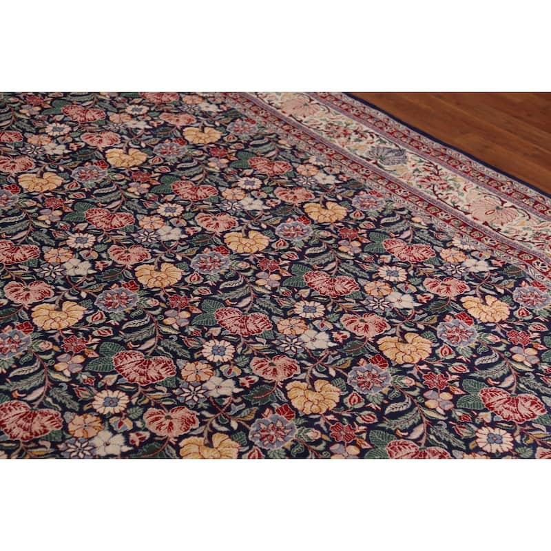 Blue Floral Aubusson Vegetable Dye Area Rug Hand-Knotted Wool Carpet - 6'0"x 9'0"