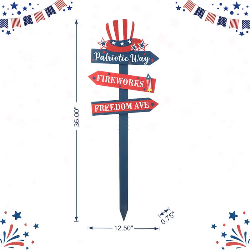 Glitzhome 36"H Patriotic Americana Wooden Top Hat Yard Stake