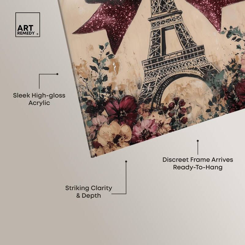Sparkling Bow Eiffel Tower Acrylic by Art Remedy, Ready to Hang