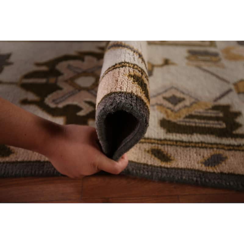 Dark Gray & Ivory Oushak Oriental Area Rug Hand-Knotted Wool Carpet - 9'2" x 11'7"