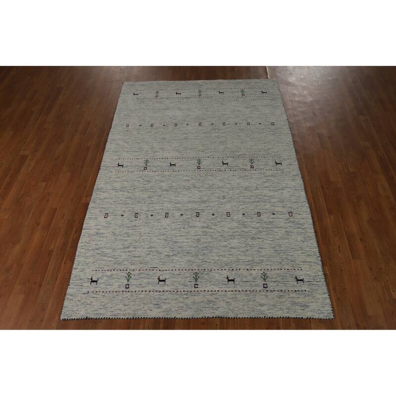 Hand Knotted Oriental 100% Wool Carpet Tribal Animal Pictorial Beige & Ivories Gabbeh Area Rug - 7' 10'' X 5' 2''