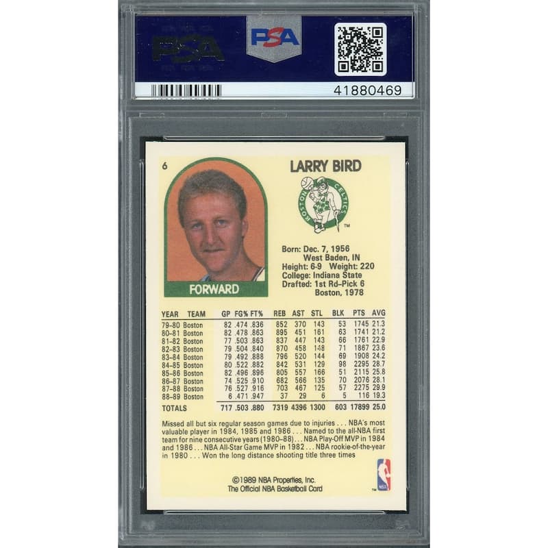 Larry Bird 1990 Hoops Superstars Basketball Card #6 Graded PSA 9 MINT - 8'6" x 11'6"