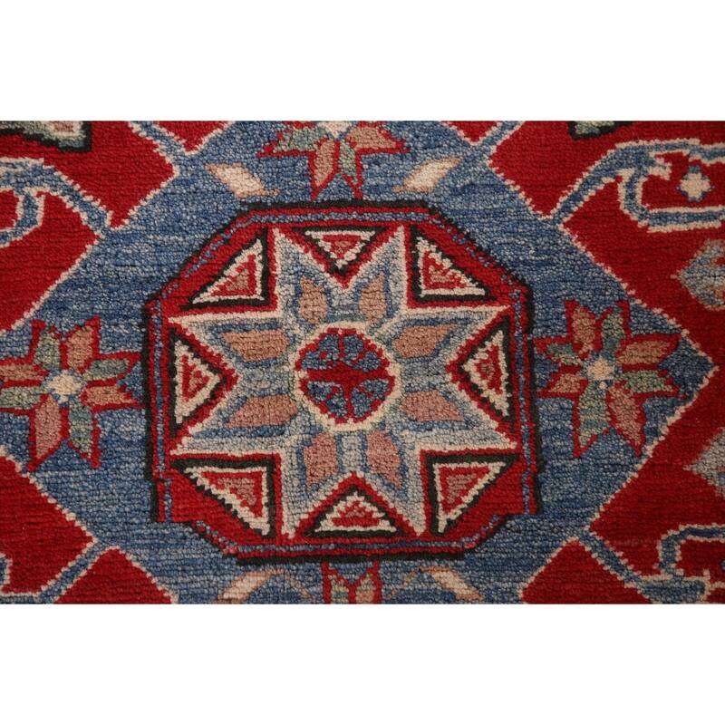 Red Geometric Kazak Area Rug Handmade Bedroom Wool Carpet - 5'0" x 6'9"
