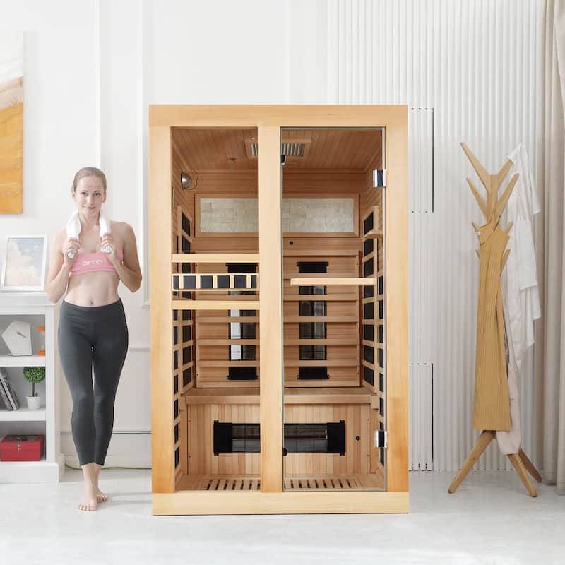 EROMMY Luxury Dual-Therapy Home Sauna Professional Steam or Far-Infrared Cabin with Bluetooth & Color Light Therapy - Spa Light