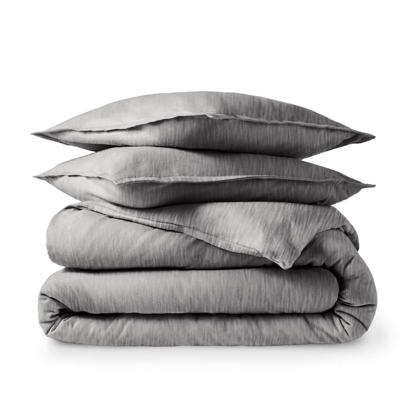 Bare Home Cotton Flannel Duvet Cover and Sham Set - Heather Light Grey - King