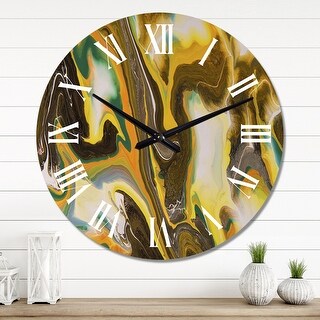 Designart 'Green Yellow And Marble Liquid Art I' Modern wall clock ...