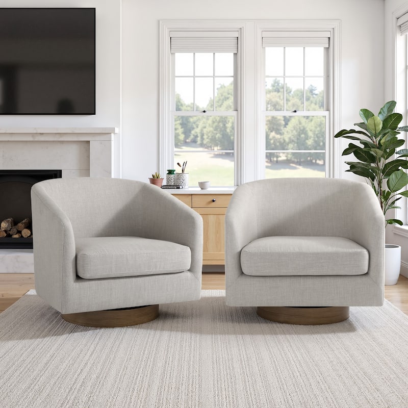 2 Set Modern Wide Round Swivel Accent Barrel Chairs - Khaki