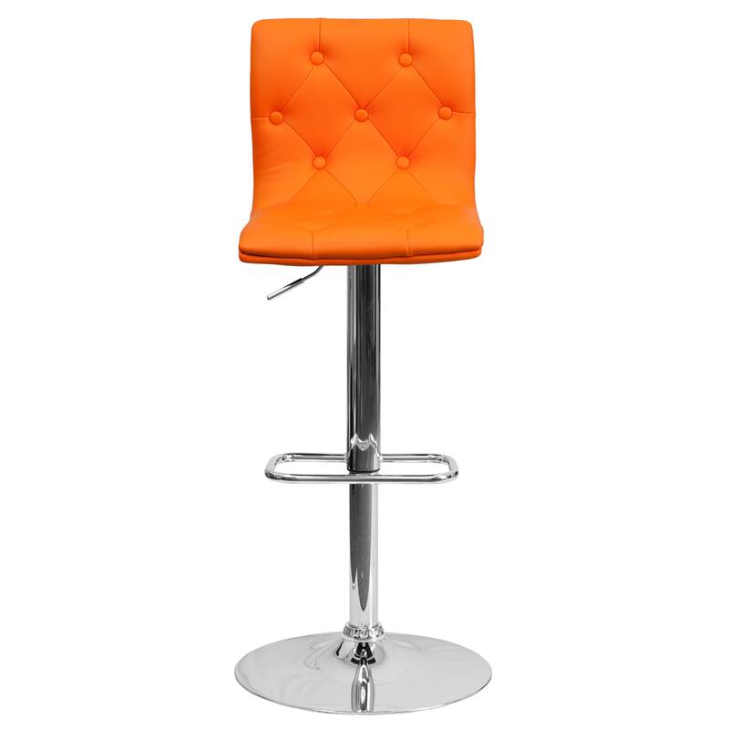 2 Pack Contemporary Button Tufted Adjustable Height Barstool with Chrome Base