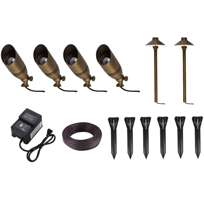 Elegant Lighting Cast Brass Landscape Kit - 4 Accent Lights and 2 Path - Antique Brass