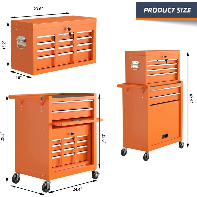 8-Drawer Rolling Tool Storage Cabinet with Detachable Top Tool Box